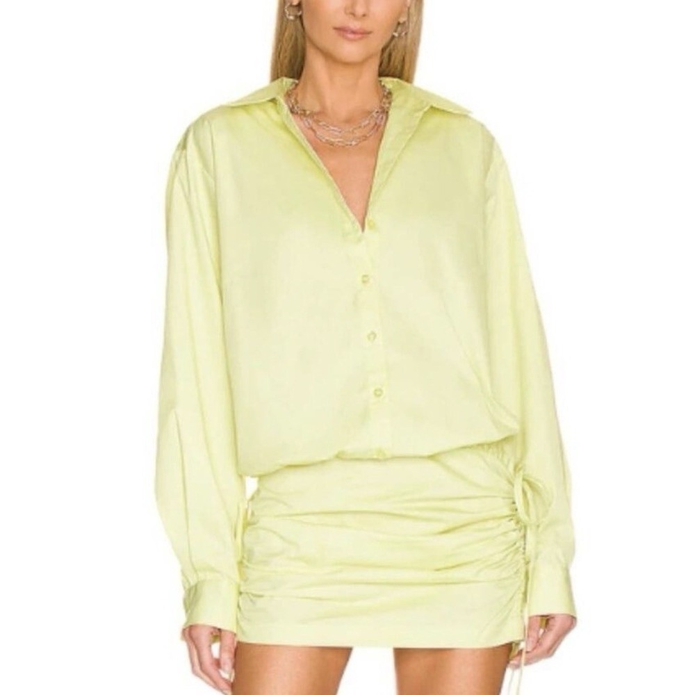 L'ACADEMIE Keem Ruched Poplin Mini‎ Dress in Cornsilk Size S NWT